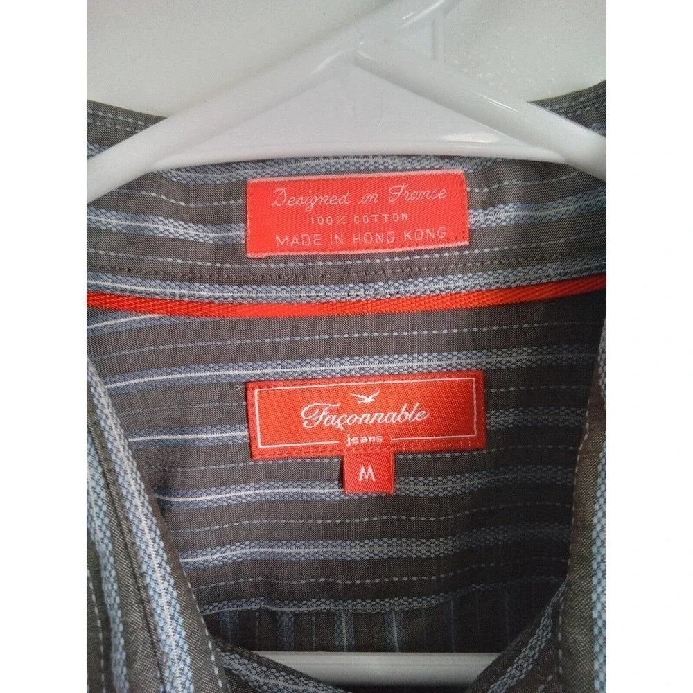Faconnable Shirt Mens Medium Striped Cotton Long Sleeve Button Down Casual Gray - Picture 5 of 8